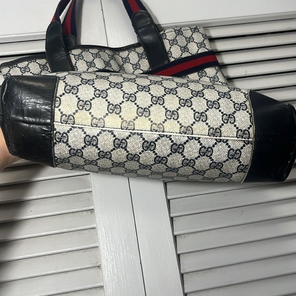 Gucci Navy Canvas Web Tote - Picture 9 of 9